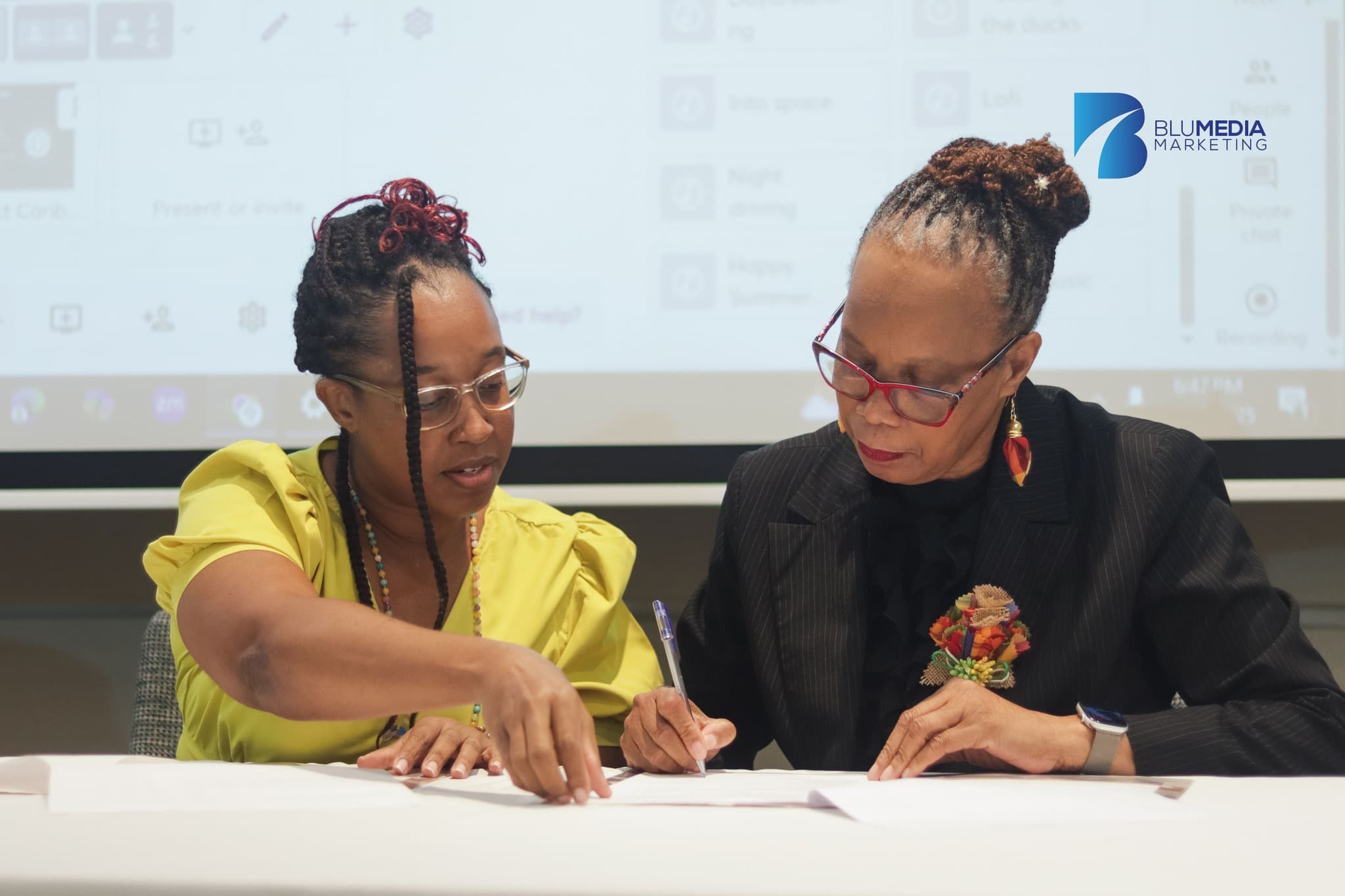 Office workspace with city view